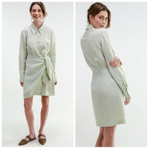 Darling Society Wildflower Long Sleeve Linen Sarong Shirt Dress Almost Aqua